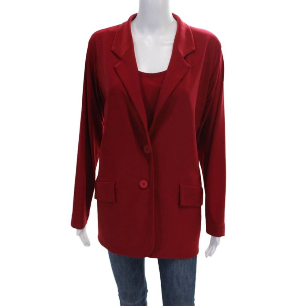 Sympli Women Blazer Outfit Set Red Polyester Collared Button Long Sleeve Size 8
